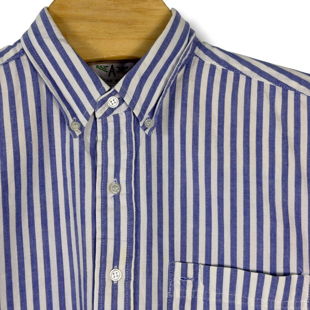 American Weekend Vintage Button Down Poplin‎ Shirt Mens Large Blue White Striped
